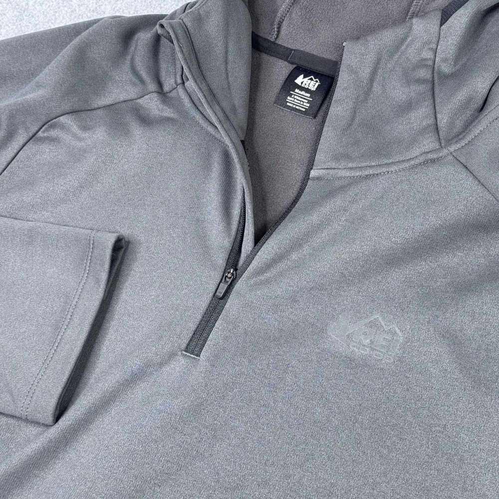 REI Co-Op Hooded Pullover Men's Medium Gray 1/4 Zip‎ Gorpcore Hiking Fleece